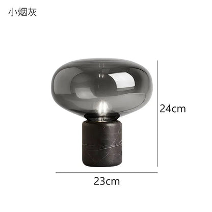 Lampe de table en marbre et verre, design post - moderne minimaliste, lumière chaleureuse - Luminous Place