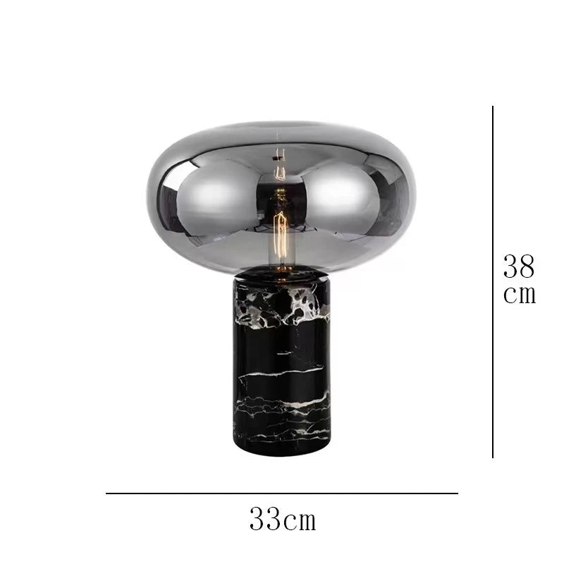 Lampe de table en marbre et verre, design post - moderne minimaliste, lumière chaleureuse - Luminous Place