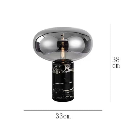 Lampe de table en marbre et verre, design post - moderne minimaliste, lumière chaleureuse - Luminous Place