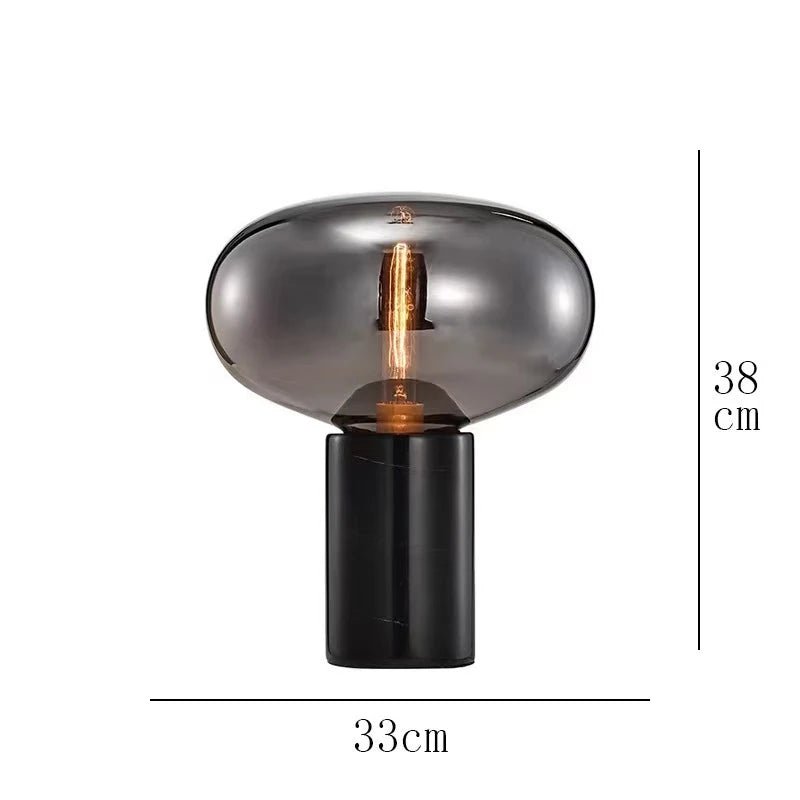 Lampe de table en marbre et verre, design post - moderne minimaliste, lumière chaleureuse - Luminous Place