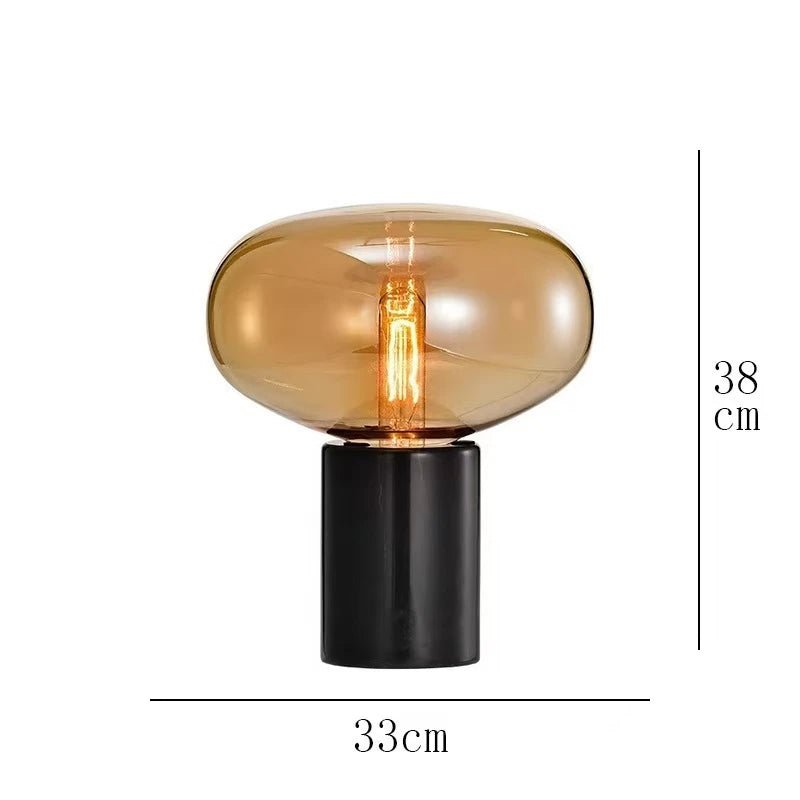 Lampe de table en marbre et verre, design post - moderne minimaliste, lumière chaleureuse - Luminous Place