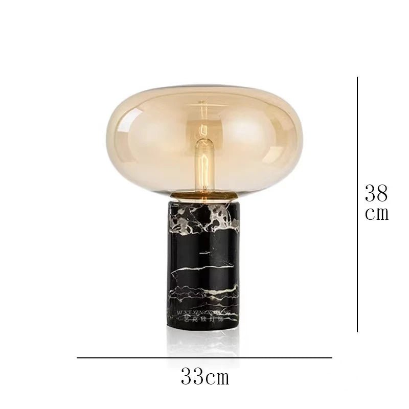 Lampe de table en marbre et verre, design post - moderne minimaliste, lumière chaleureuse - Luminous Place