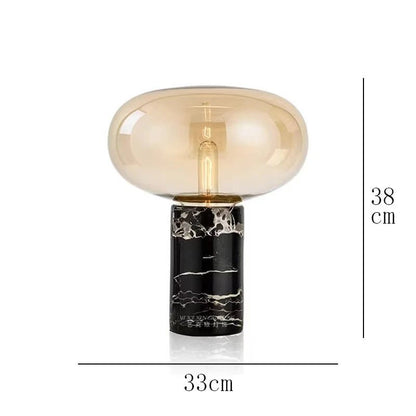 Lampe de table en marbre et verre, design post - moderne minimaliste, lumière chaleureuse - Luminous Place