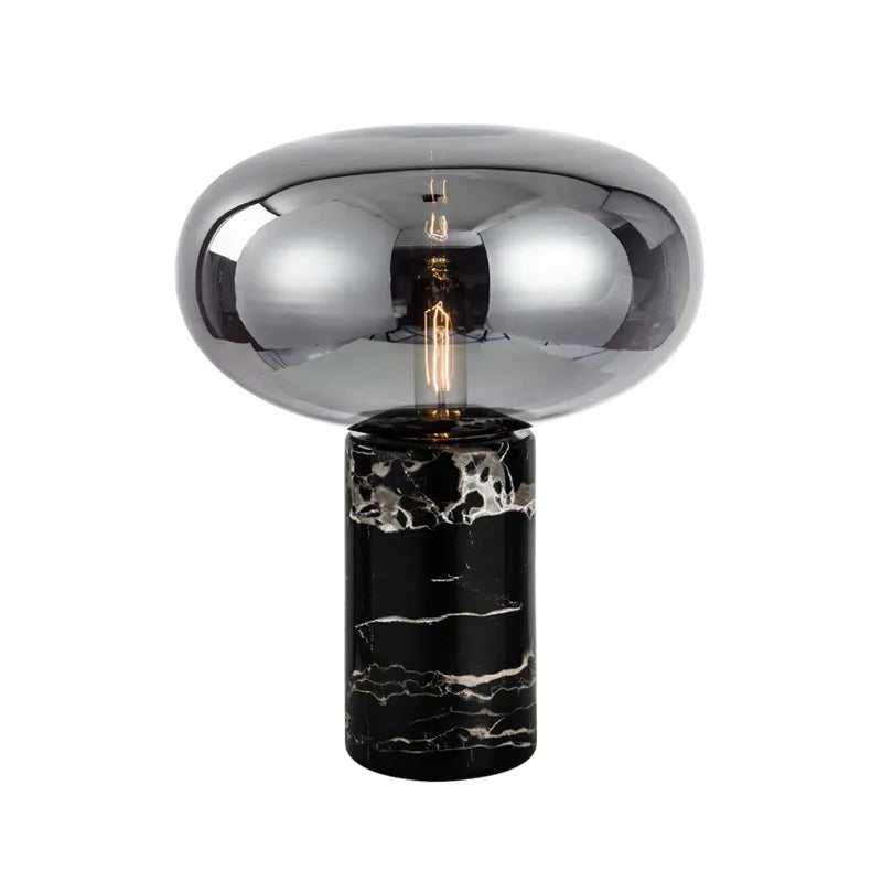 Lampe de table en marbre et verre, design post - moderne minimaliste, lumière chaleureuse - Luminous Place