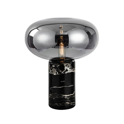 Lampe de table en marbre et verre, design post - moderne minimaliste, lumière chaleureuse - Luminous Place