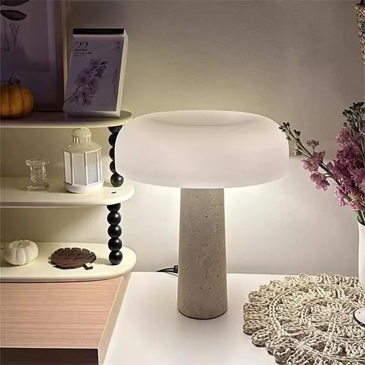 Lampe de table en travertin moderne, design champignon, lumière d’ambiance - Luminous Place