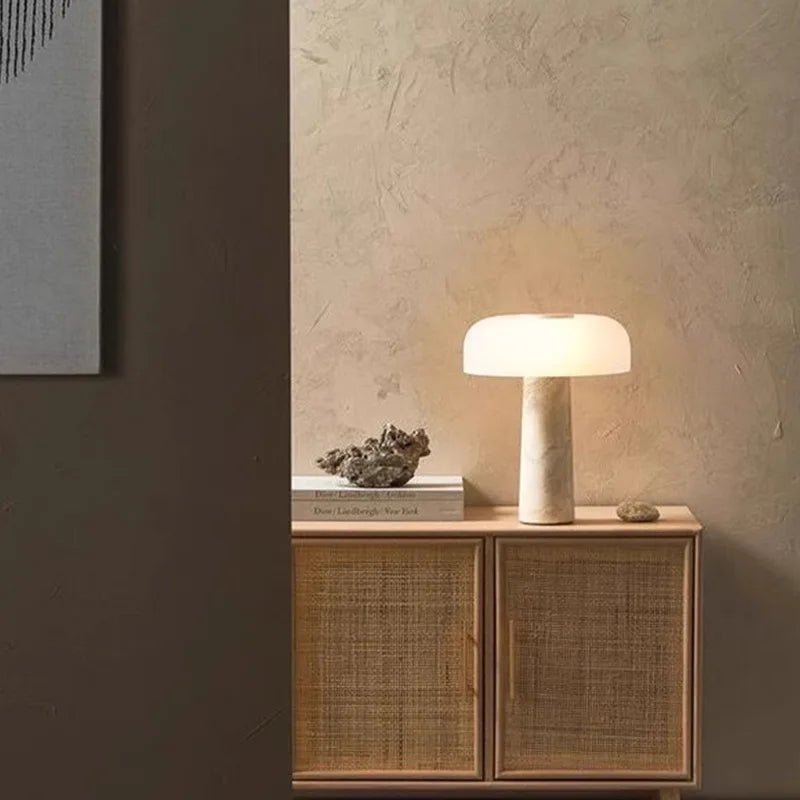 Lampe de table en travertin moderne, design champignon, lumière d’ambiance - Luminous Place