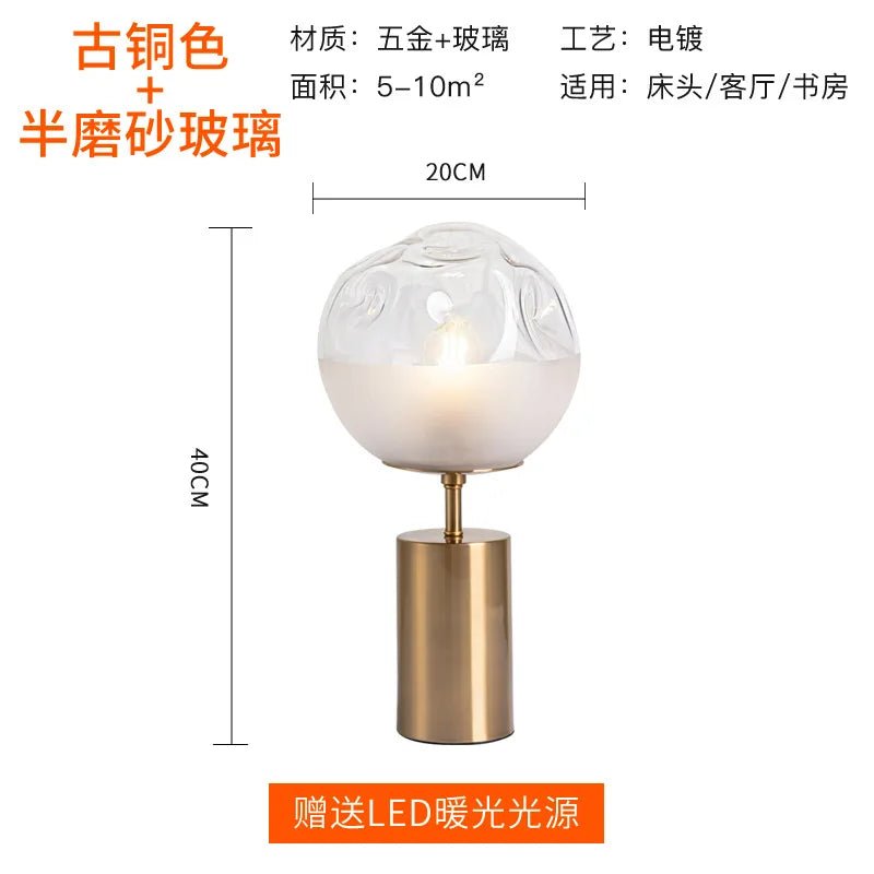 Lampe de table en verre boule Slimline pour lecture, éclairage intérieur premium - Luminous Place