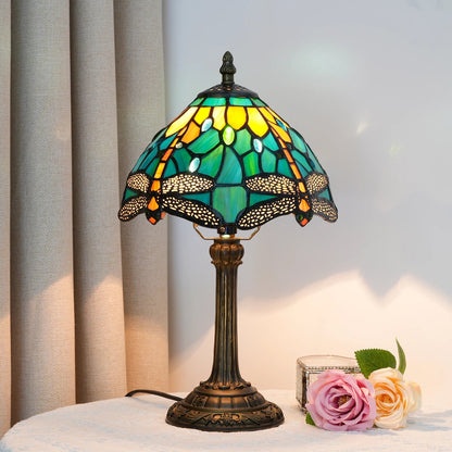 Lampe de table en vitrail style libellule bleu, 8 pouces, éclairage cosy - Luminous Place