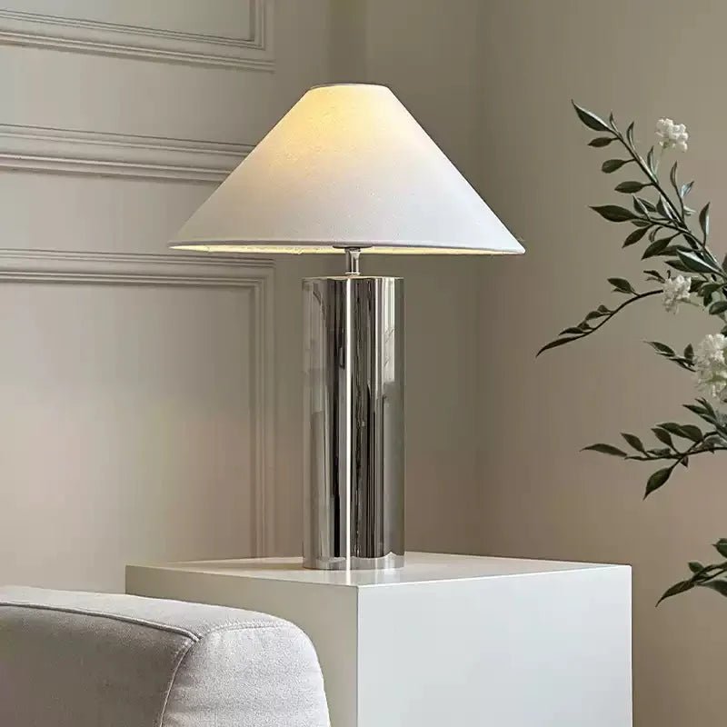 Lampe de table moderne en acier inoxydable avec abat - jour en tissu, éclairage LED E27 - Luminous Place