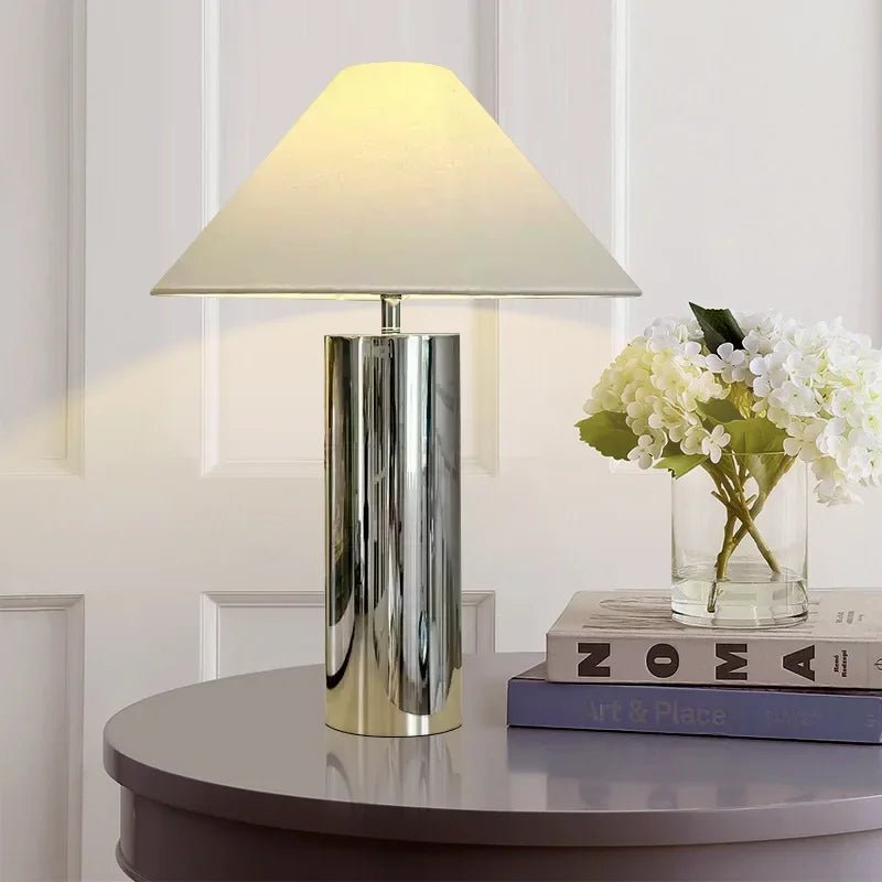 Lampe de table moderne en acier inoxydable avec abat - jour en tissu, éclairage LED E27 - Luminous Place