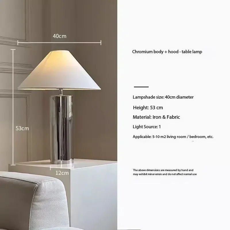 Lampe de table moderne en acier inoxydable avec abat - jour en tissu, éclairage LED E27 - Luminous Place