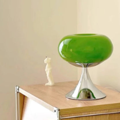 Lampe de table moderne LED Auhaus en verre dépoli vert pomme, ambiance vintage - Luminous Place