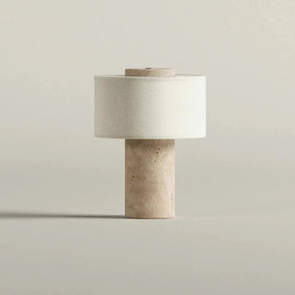 Lampe de table nordique en marbre jaune travertin avec abat - jour tissu, éclairage cosy pour salon et chambre - Luminous Place