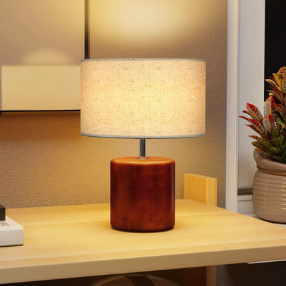 Lampe de table rustique en bois massif avec abat - jour en lin, lumière chaude et ambiance cosy - Luminous Place