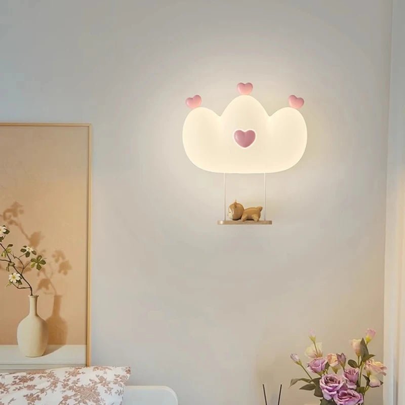 Lampe Enfant Applique Murale Couronne LED Rose Blanc, Lumière Chaude Ambiance Cosy - Luminous Place