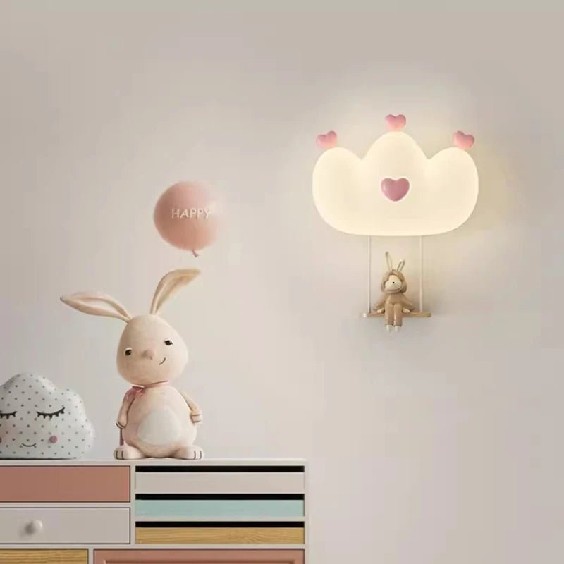 Lampe Enfant Applique Murale Couronne LED Rose Blanc, Lumière Chaude Ambiance Cosy - Luminous Place