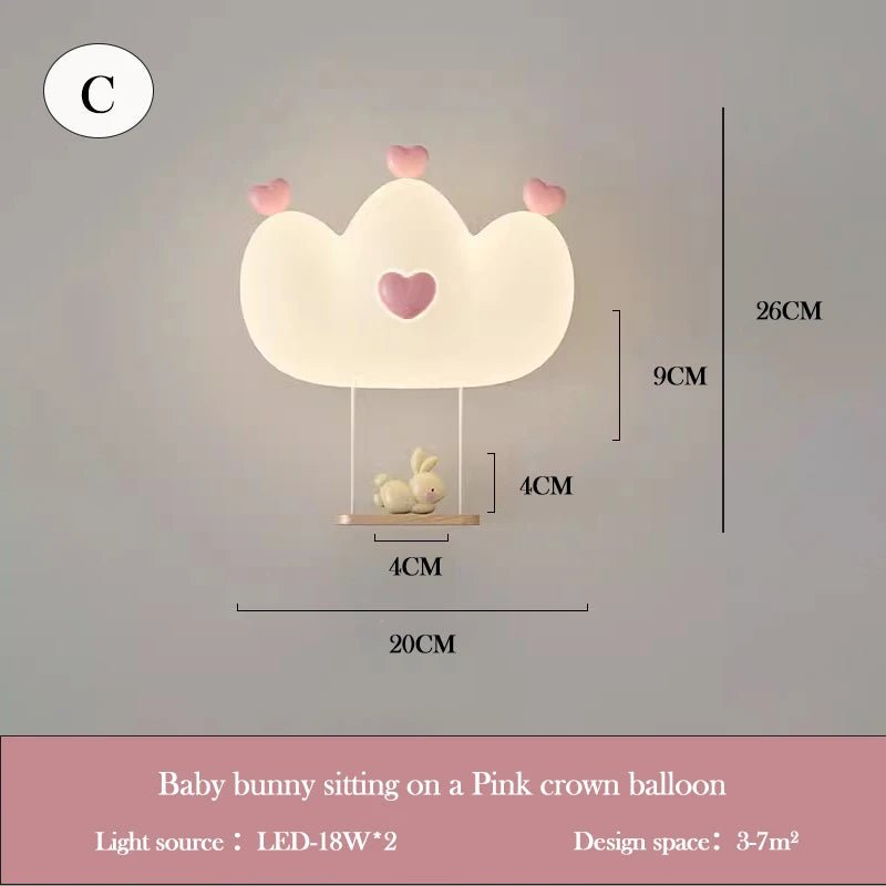 Lampe Enfant Applique Murale Couronne LED Rose Blanc, Lumière Chaude Ambiance Cosy - Luminous Place