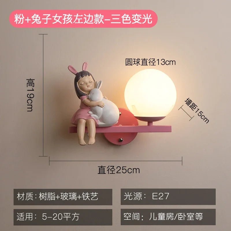 Lampe Enfant Applique Murale en Résine avec Boule de Verre Lapin, Design Nordique Élégant - Luminous Place