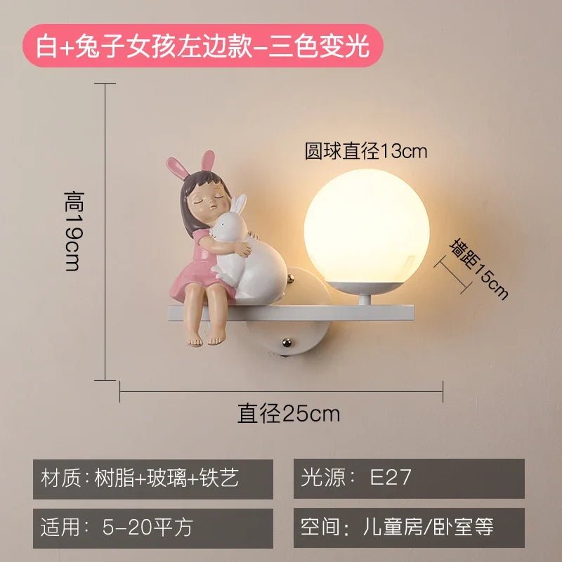 Lampe Enfant Applique Murale en Résine avec Boule de Verre Lapin, Design Nordique Élégant - Luminous Place
