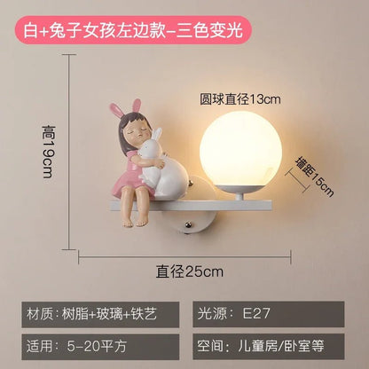 Lampe Enfant Applique Murale en Résine avec Boule de Verre Lapin, Design Nordique Élégant - Luminous Place