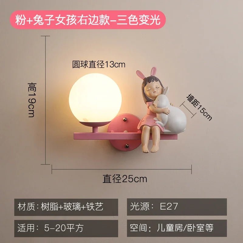 Lampe Enfant Applique Murale en Résine avec Boule de Verre Lapin, Design Nordique Élégant - Luminous Place