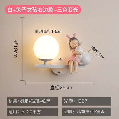 Lampe Enfant Applique Murale en Résine avec Boule de Verre Lapin, Design Nordique Élégant - Luminous Place