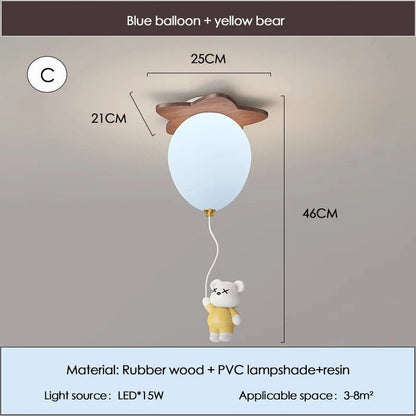 Lampe Enfant Bois Massif Nuage et Ballon Plafonnier LED pour Chambre - Luminous Place