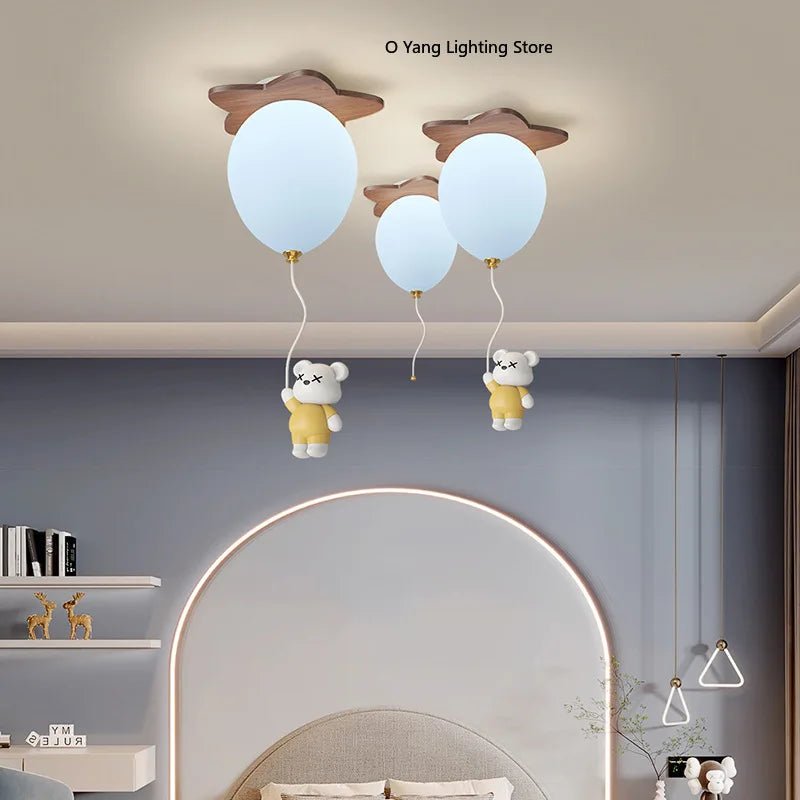 Lampe Enfant Bois Massif Nuage et Ballon Plafonnier LED pour Chambre - Luminous Place