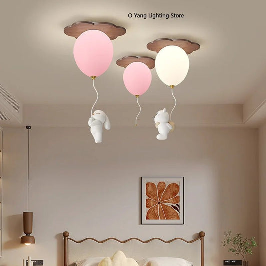Lampe Enfant Bois Massif Nuage et Ballon Plafonnier LED pour Chambre - Luminous Place