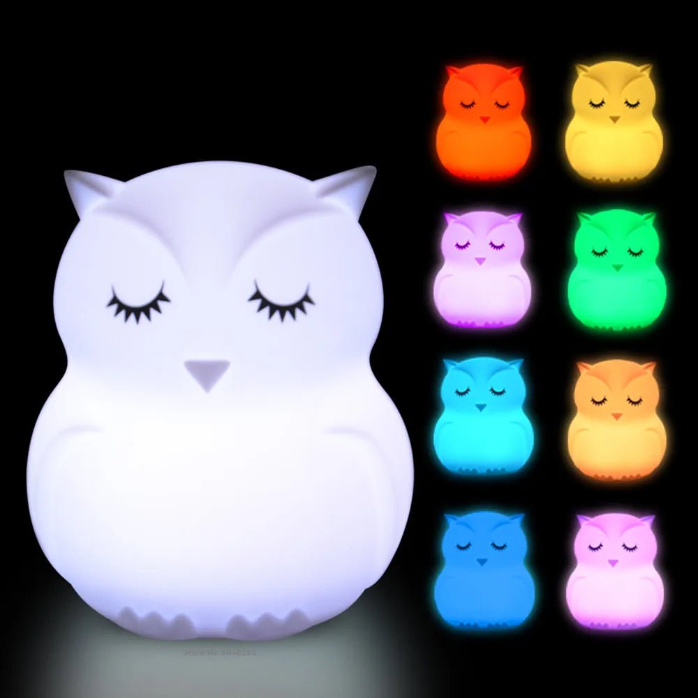 Lampe Enfant Hibou LED Rechargeable en Silicone avec Télécommande et 9 Couleurs - Luminous Place