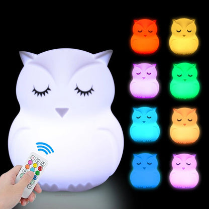 Lampe Enfant Hibou LED Rechargeable en Silicone avec Télécommande et 9 Couleurs - Luminous Place