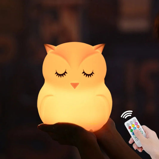 Lampe Enfant Hibou LED Rechargeable en Silicone avec Télécommande et 9 Couleurs - Luminous Place