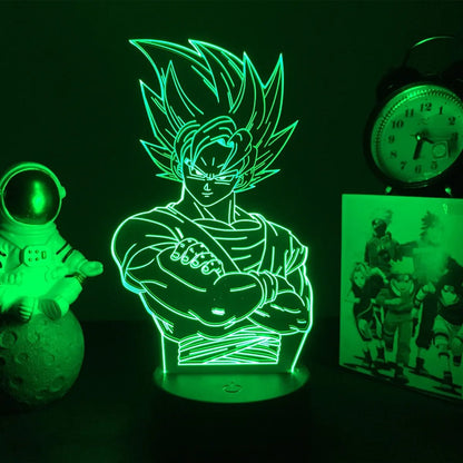 Lampe Enfant LED 3D Dragon Ball Goku Super Saiyan en acrylique, veilleuse design avec télécommande - Luminous Place