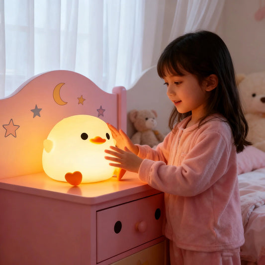 Lampe Enfant LED rechargeable en silicone forme canard, tactile et variable, lumière douce - Luminous Place