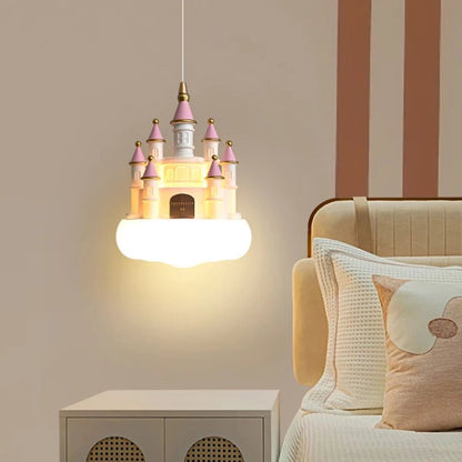 Lampe Enfant Lustre Château Rose en Résine pour Chambre Princesse, Lumière Chaude - Luminous Place