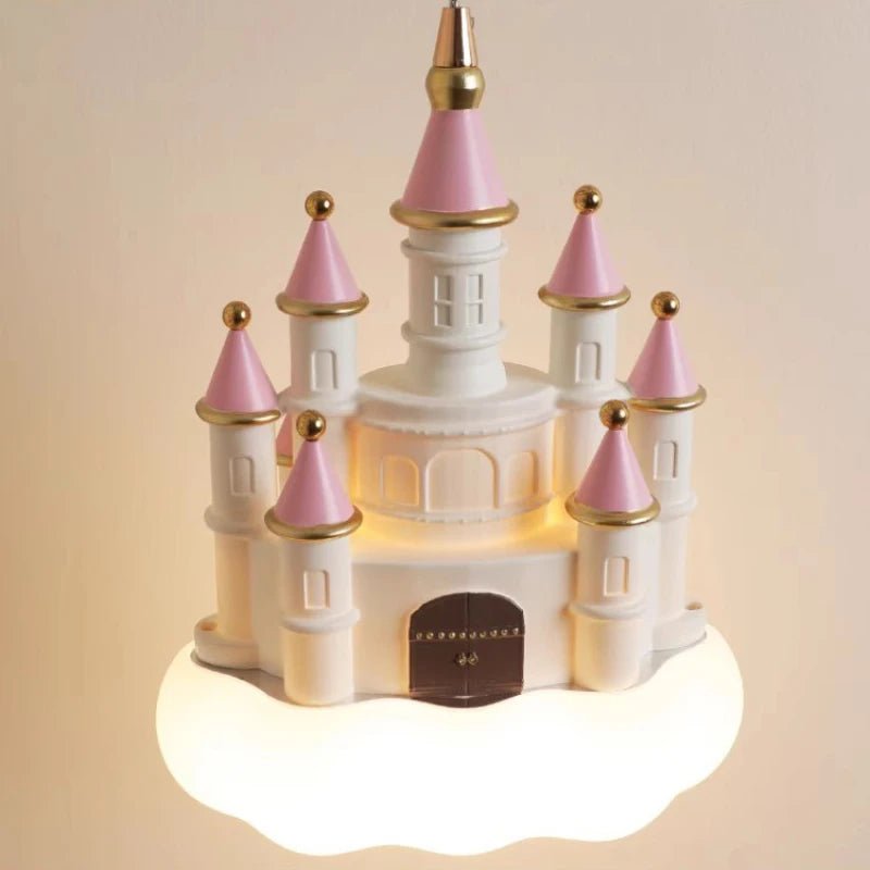 Lampe Enfant Lustre Château Rose en Résine pour Chambre Princesse, Lumière Chaude - Luminous Place