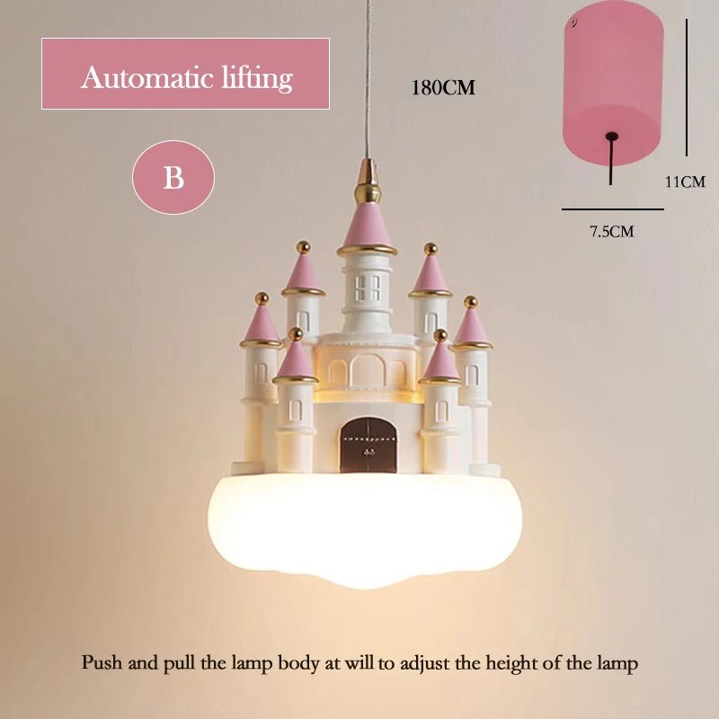 Lampe Enfant Lustre Château Rose en Résine pour Chambre Princesse, Lumière Chaude - Luminous Place