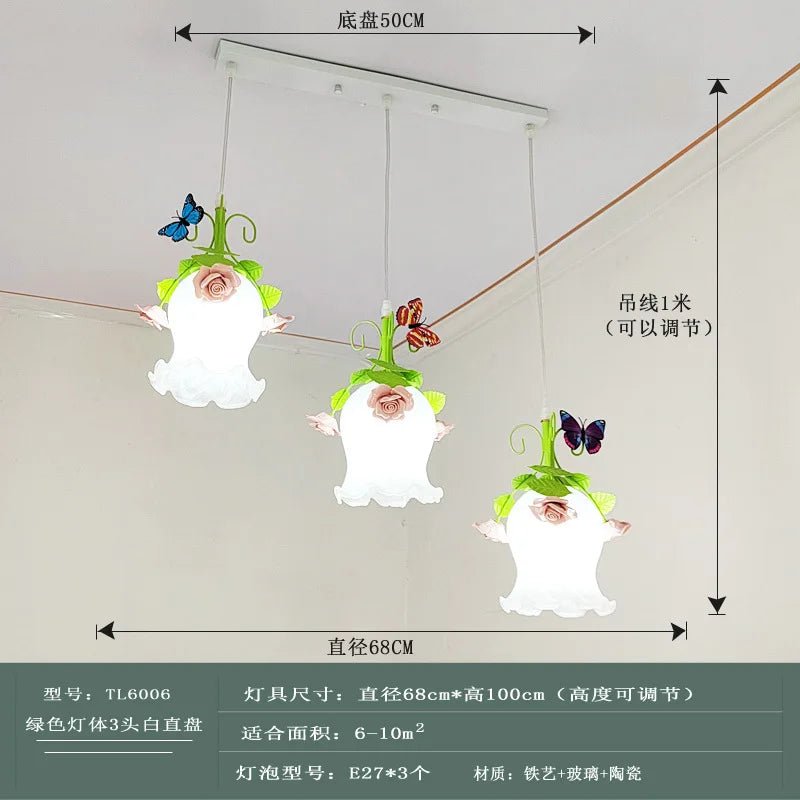 Lampe Enfant Lustre Fer Forgé à Trois Têtes Style Pastoral Rose - Luminous Place