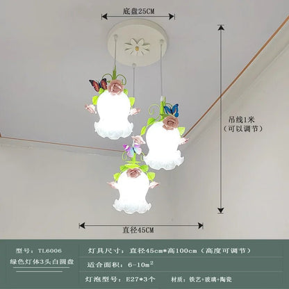 Lampe Enfant Lustre Fer Forgé à Trois Têtes Style Pastoral Rose - Luminous Place