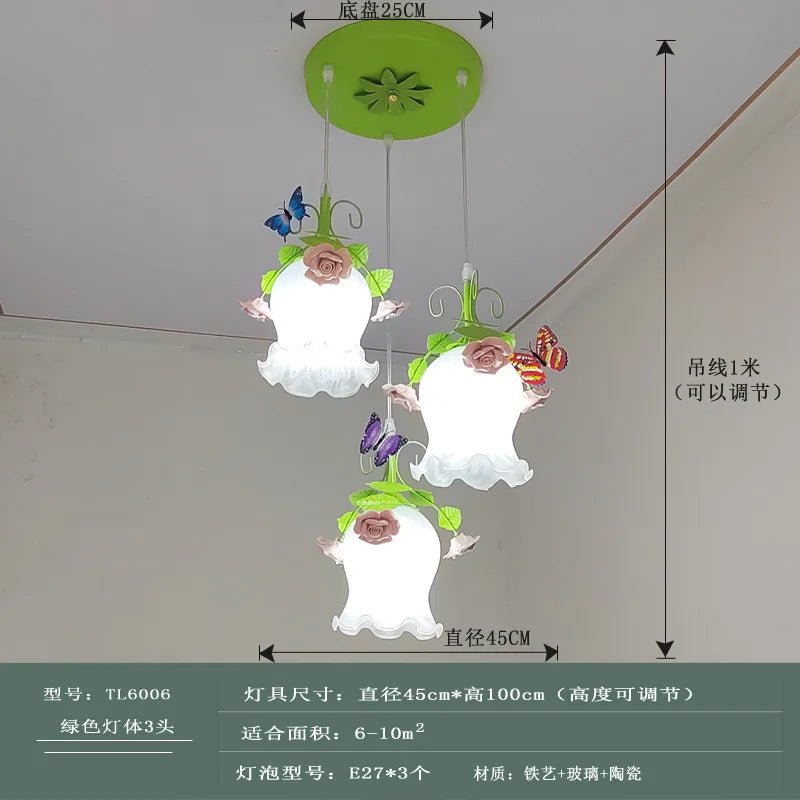 Lampe Enfant Lustre Fer Forgé à Trois Têtes Style Pastoral Rose - Luminous Place