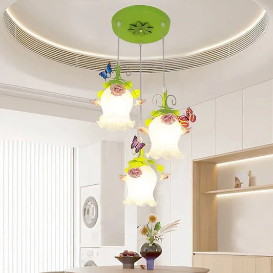 Lampe Enfant Lustre Fer Forgé à Trois Têtes Style Pastoral Rose - Luminous Place