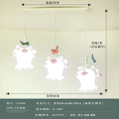 Lampe Enfant Lustre Fer Forgé à Trois Têtes Style Pastoral Rose - Luminous Place