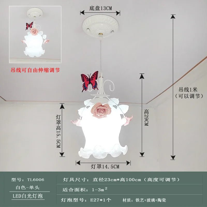 Lampe Enfant Lustre Fer Forgé à Trois Têtes Style Pastoral Rose - Luminous Place