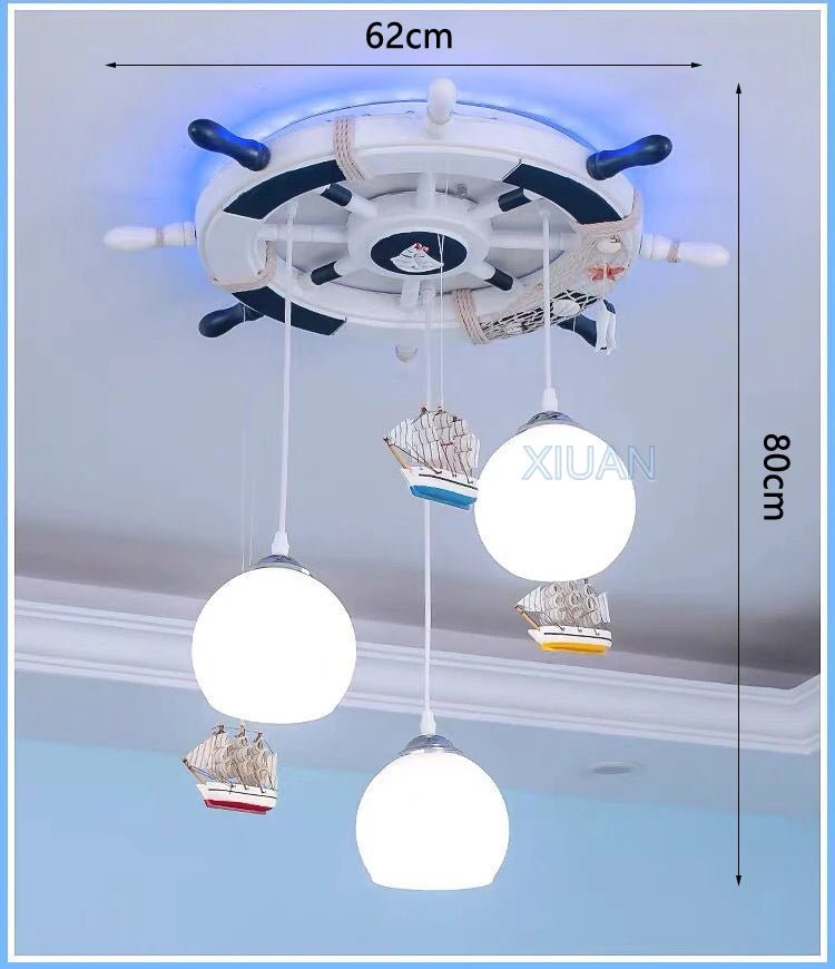 Lampe Enfant Lustre Gouvernail Méditerranéen Bois avec Rétro - éclairage RVB - Luminous Place