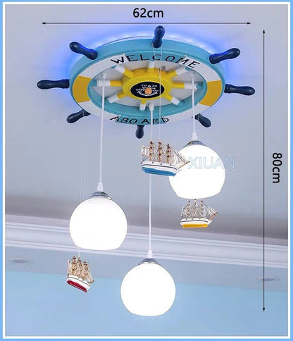 Lampe Enfant Lustre Gouvernail Méditerranéen Bois avec Rétro - éclairage RVB - Luminous Place