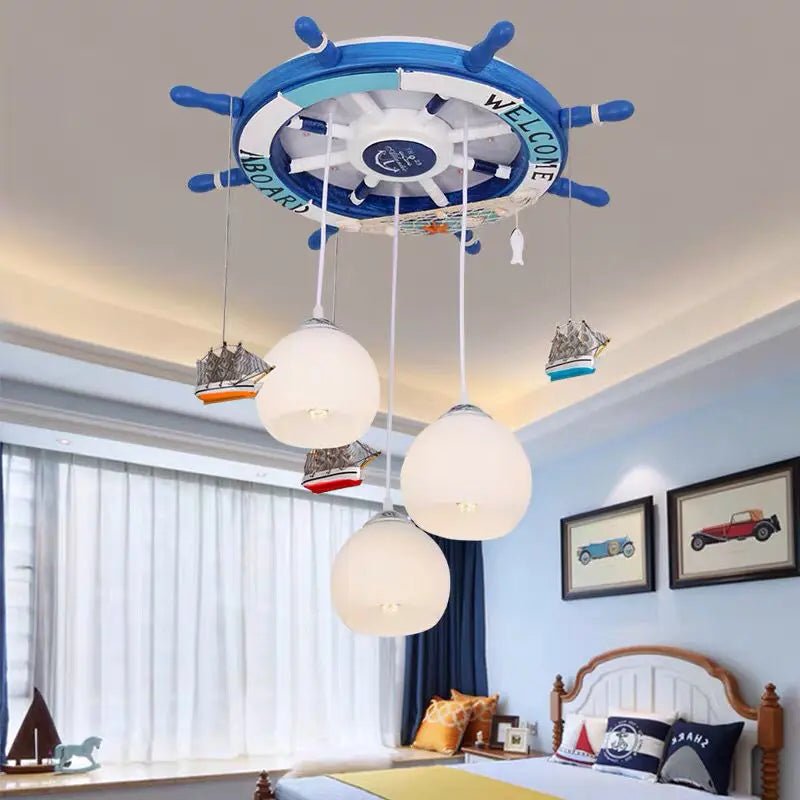 Lampe Enfant Lustre Gouvernail Méditerranéen Bois avec Rétro - éclairage RVB - Luminous Place
