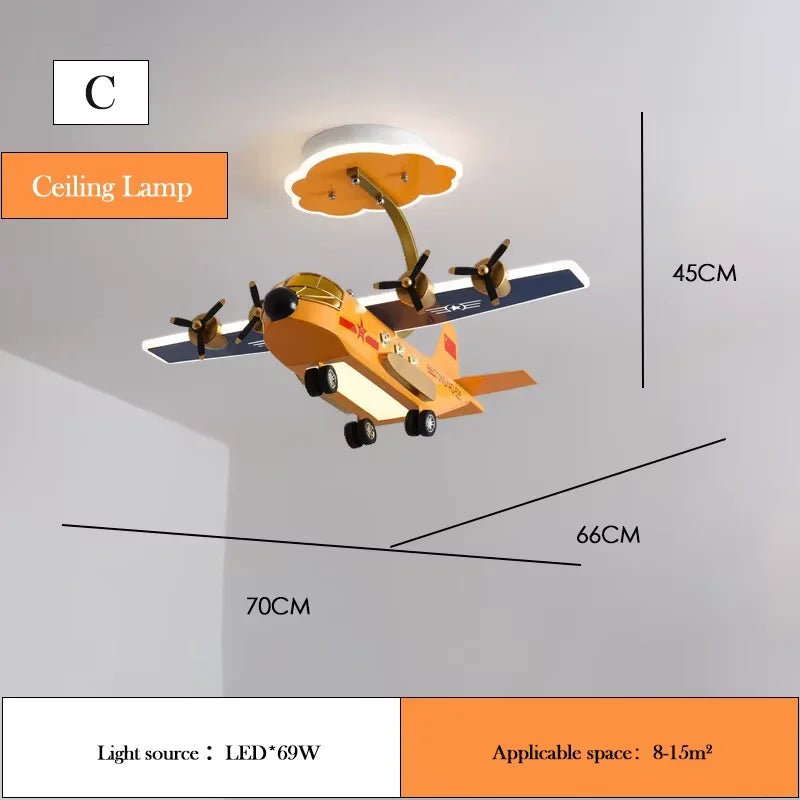 Lampe Enfant Lustre LED Avion Gris et Orange Design Nordique pour Chambre Garçon - Luminous Place