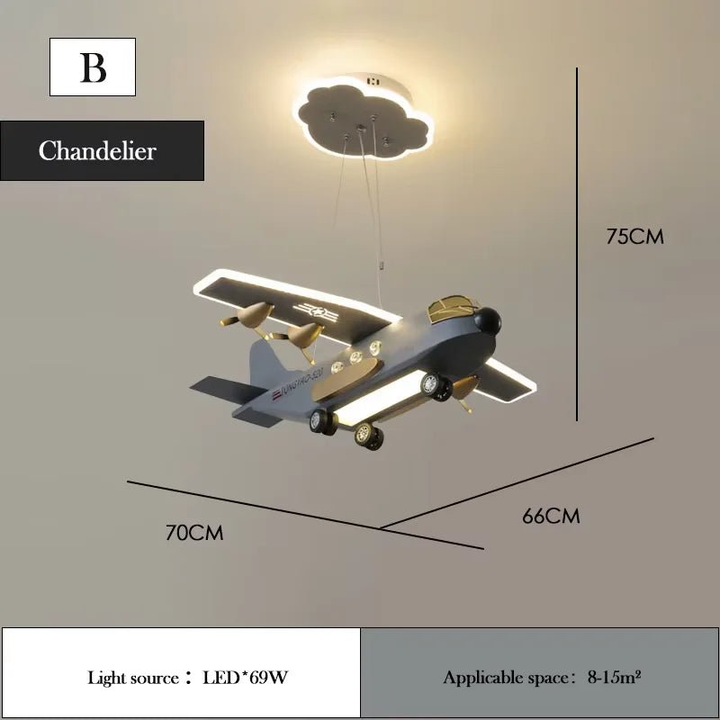 Lampe Enfant Lustre LED Avion Gris et Orange Design Nordique pour Chambre Garçon - Luminous Place