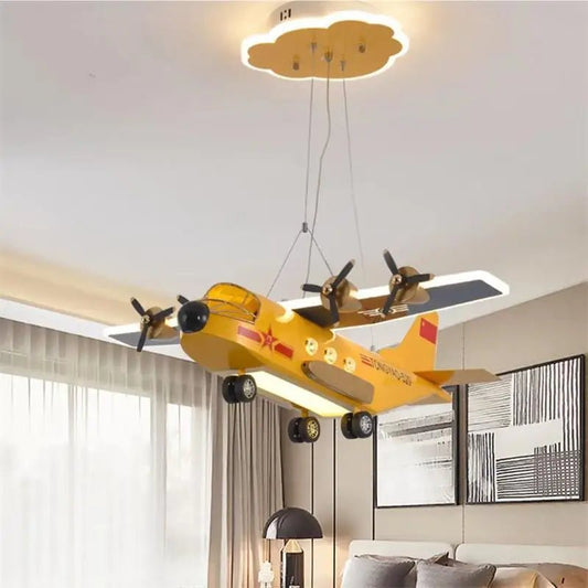 Lampe Enfant Lustre LED Avion Gris et Orange Design Nordique pour Chambre Garçon - Luminous Place